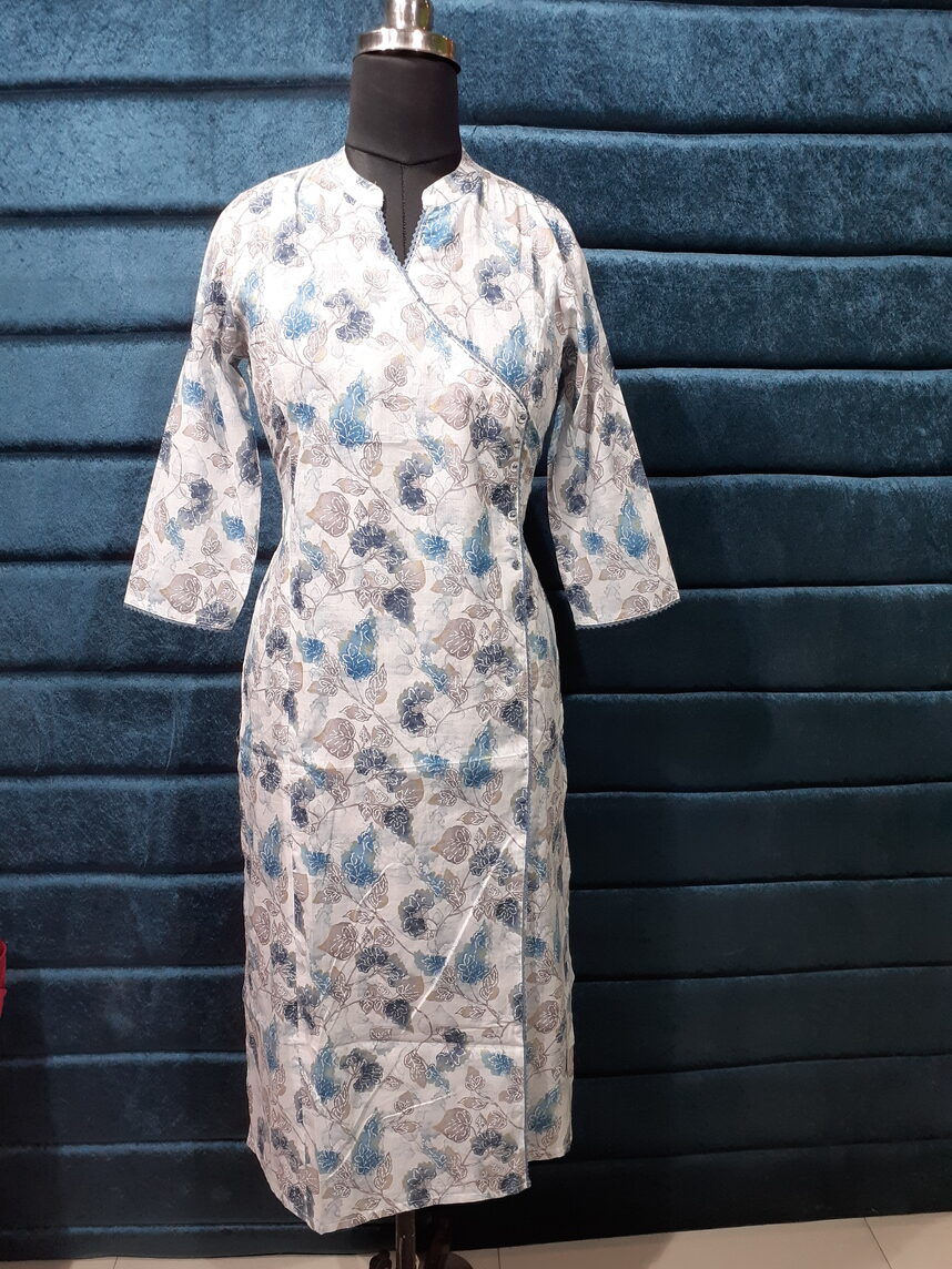 White printed angrakha pattern kurti