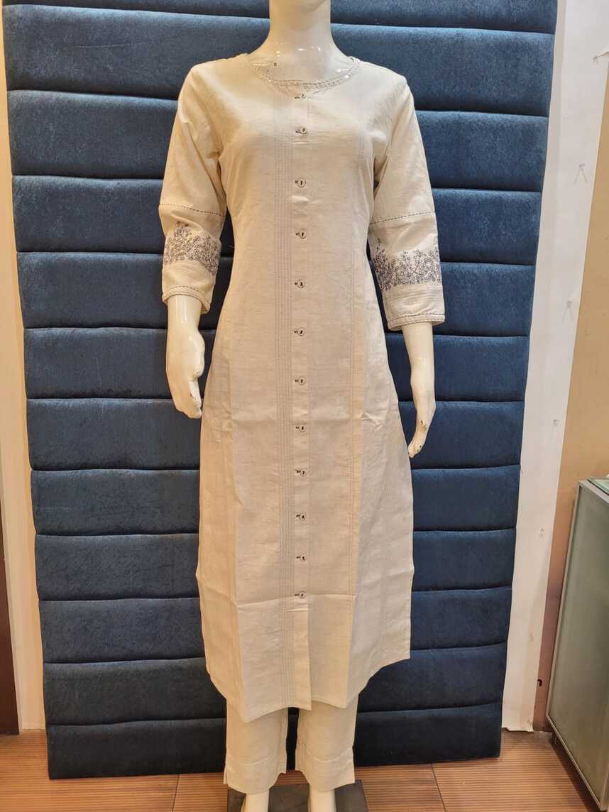 Off white Cotton kurti pant set